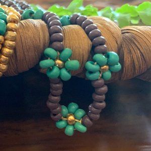 Boho Happy Daisy Bracelet - Brown+Turquoise